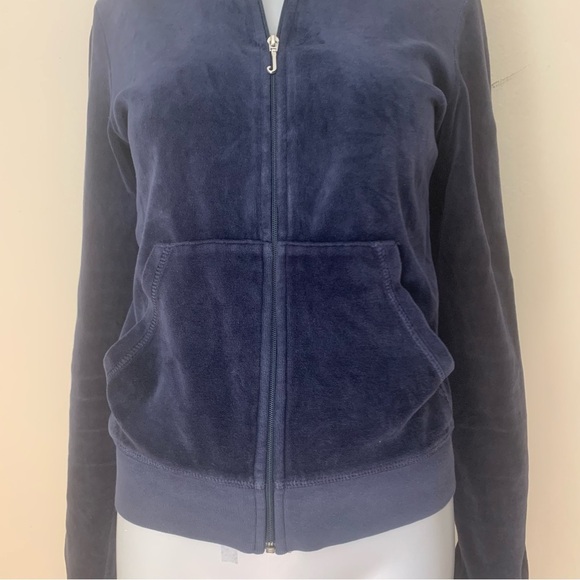 JUICY COUTURE Rare Vintage 2006 Velour Track Jacket Zip Up Navy Blue Size Medium - Picture 8 of 16